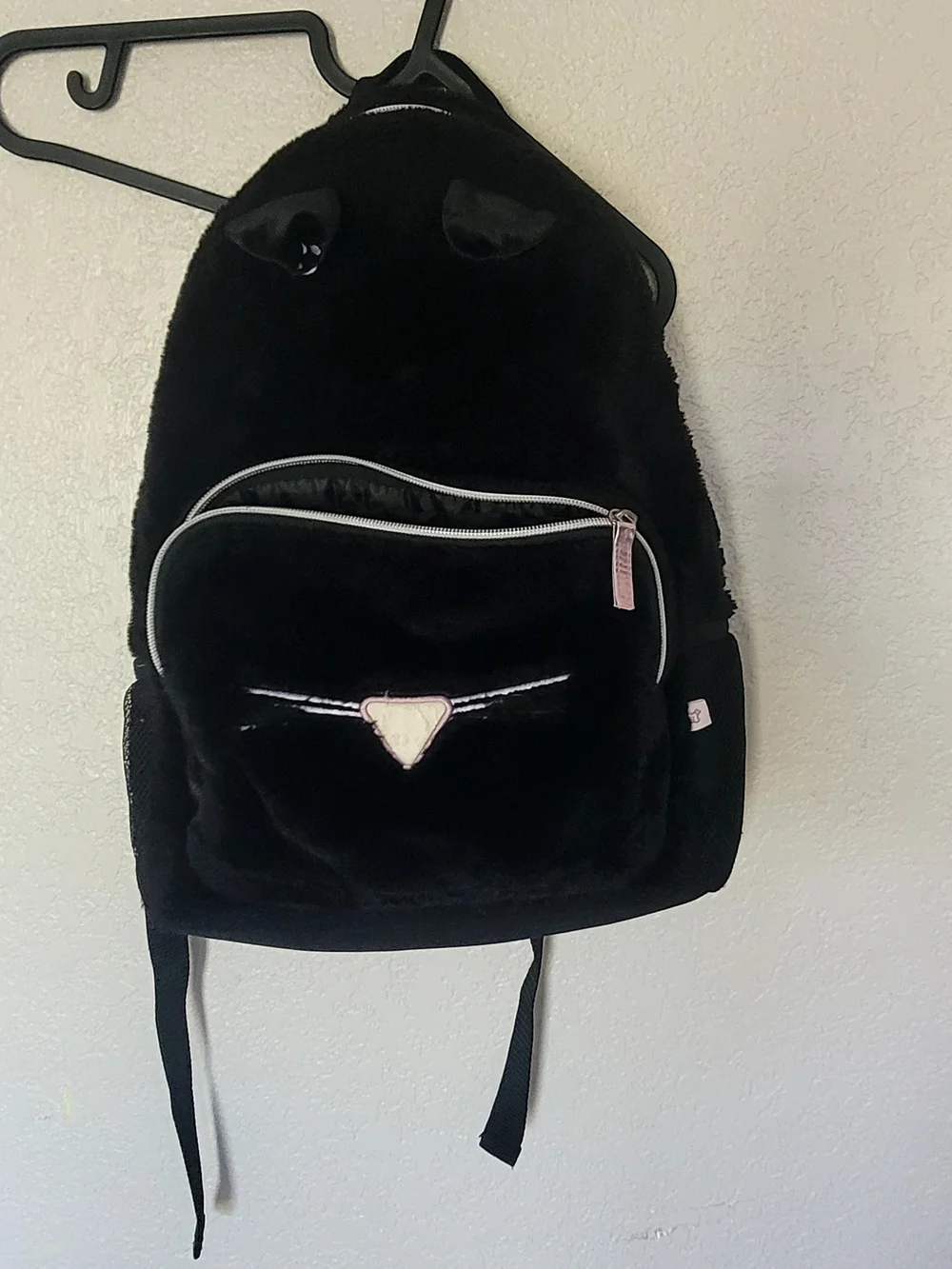 Black Fuzzy Heart Accent Backpack